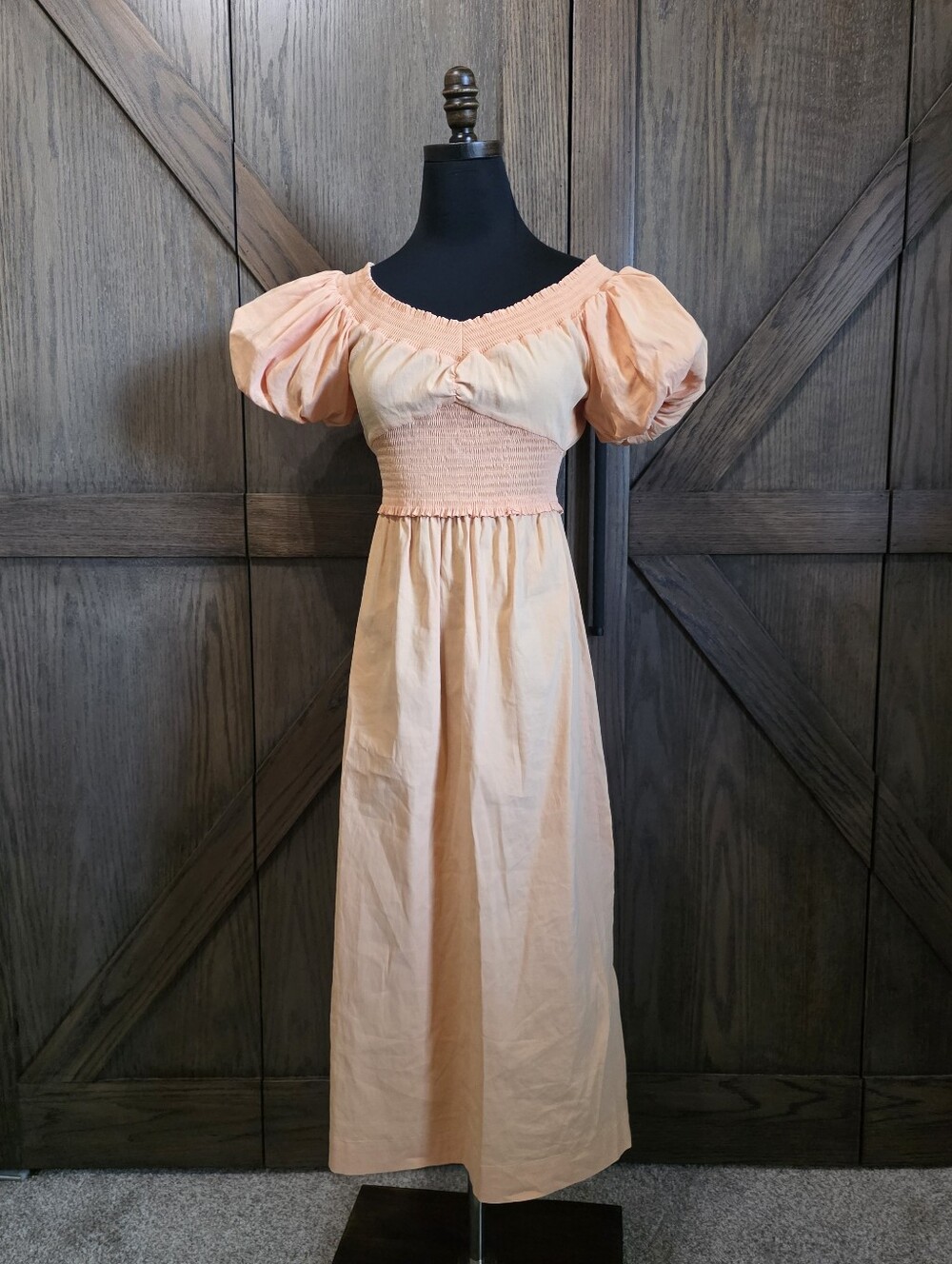 A.L.C. Peach Smocked Midi Dress